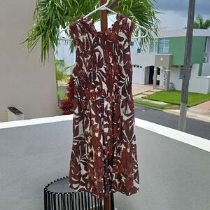 Elegant Brown Leaf Print Mini Dress